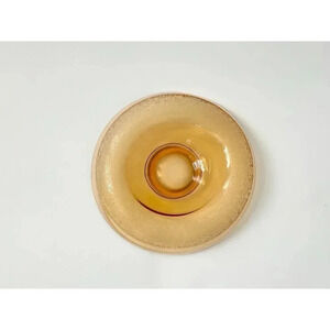 Rolled Edge Lotus Etched Vintage Glass Console Bowl | Depression Glass